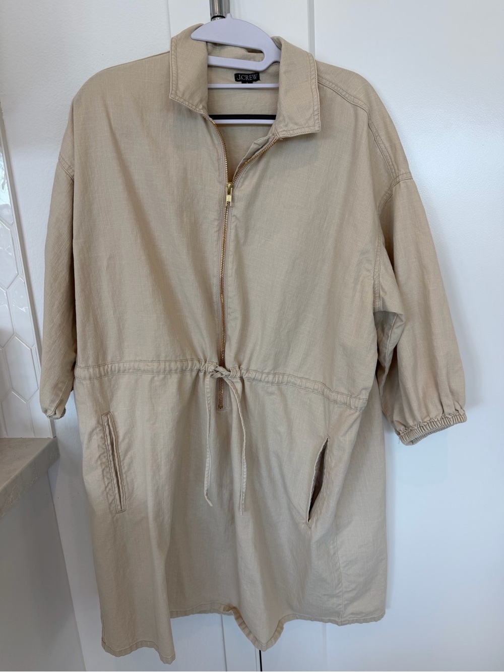 J. Crew Tan Drawstring Zip-Front dress: worn once